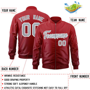 Custom Red Gray Varsity Full-Zip Gradient Fashion Letterman Bomber Jacket