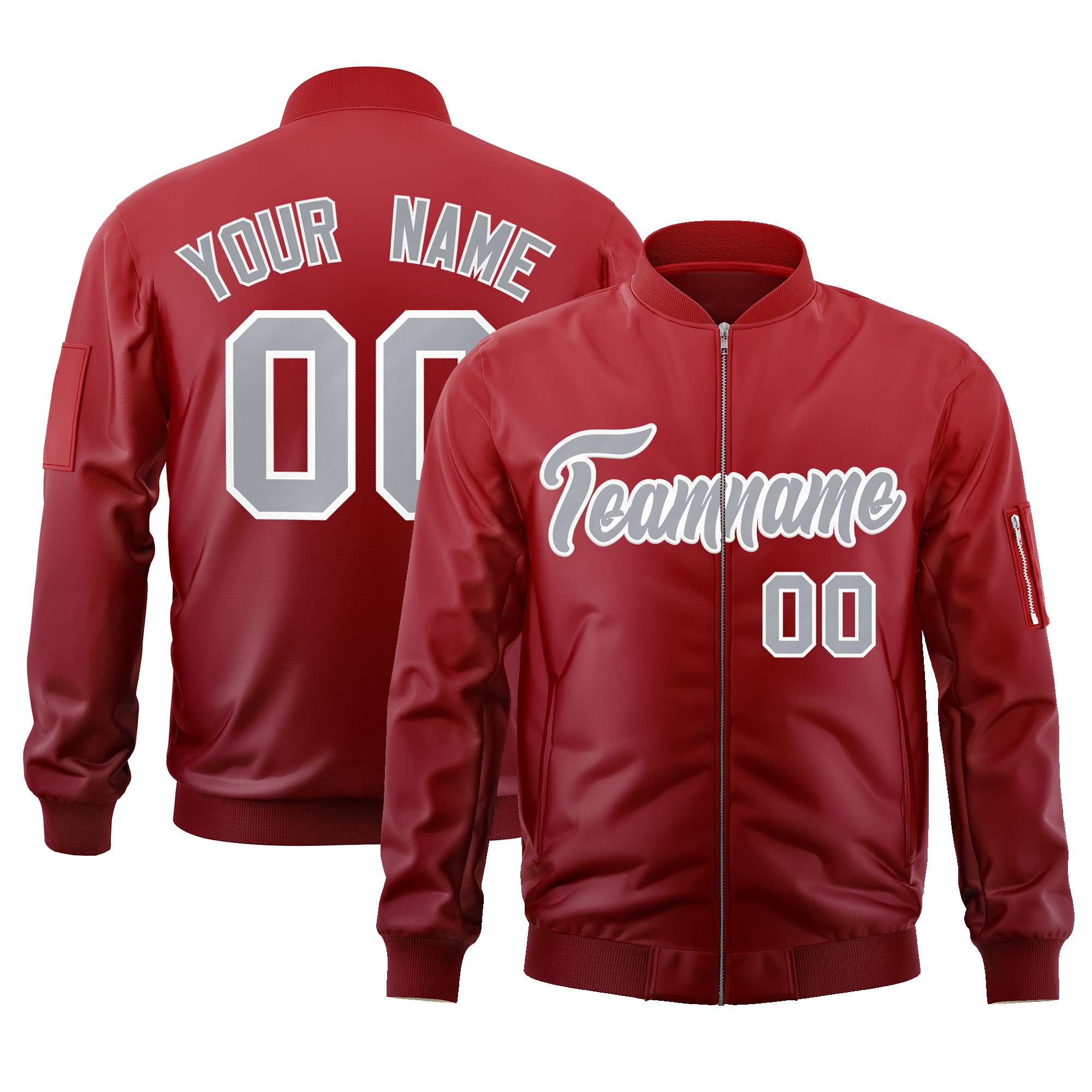 Custom Red Gray Varsity Full-Zip Gradient Fashion Letterman Bomber Jacket