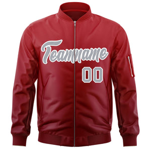 Custom Red Gray Varsity Full-Zip Gradient Fashion Letterman Bomber Jacket