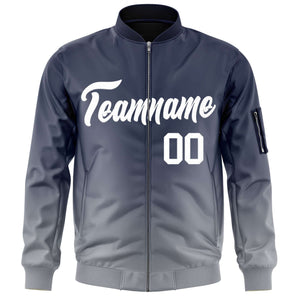 Custom Navy Gray-White Varsity Full-Zip Gradient Fashion Letterman Bomber Jacket