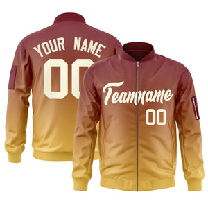 Custom Crimson Yellow-Cream Varsity Full-Zip Gradient Fashion Letterman Bomber Jacket