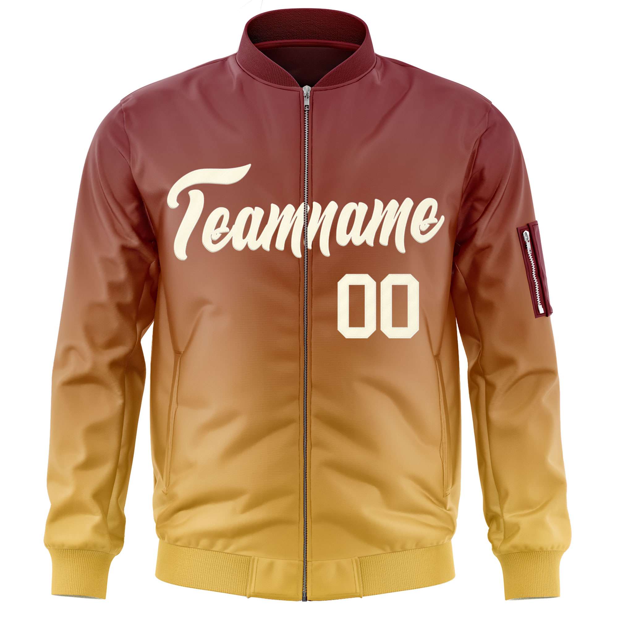 Custom Crimson Yellow-Cream Varsity Full-Zip Gradient Fashion Letterman Bomber Jacket