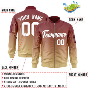 Custom Crimson Khaki-White Varsity Full-Zip Gradient Fashion Letterman Bomber Jacket