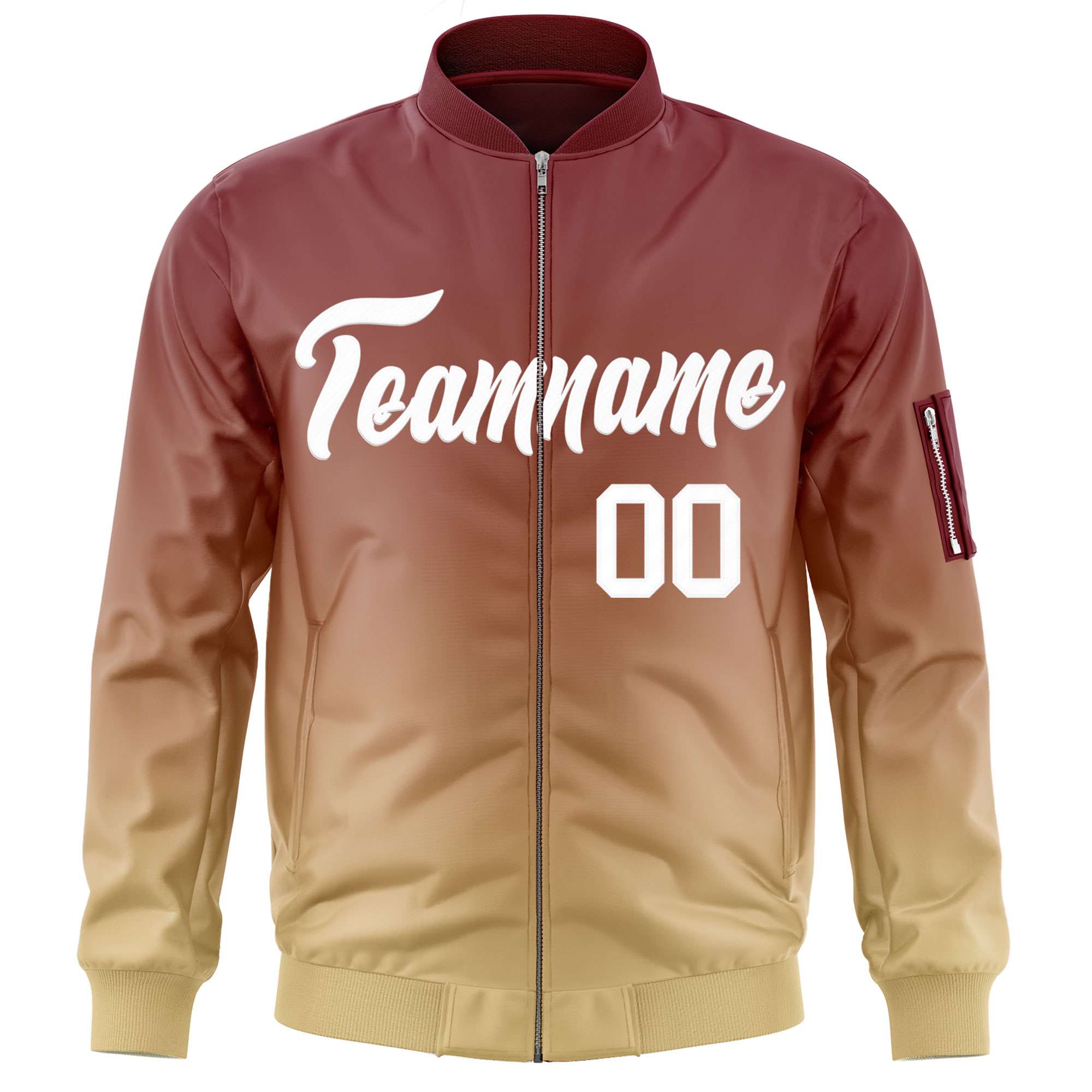 Custom Crimson Khaki-White Varsity Full-Zip Gradient Fashion Letterman Bomber Jacket