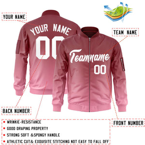 Custom Crimson Pink-White Varsity Full-Zip Gradient Fashion Letterman Bomber Jacket