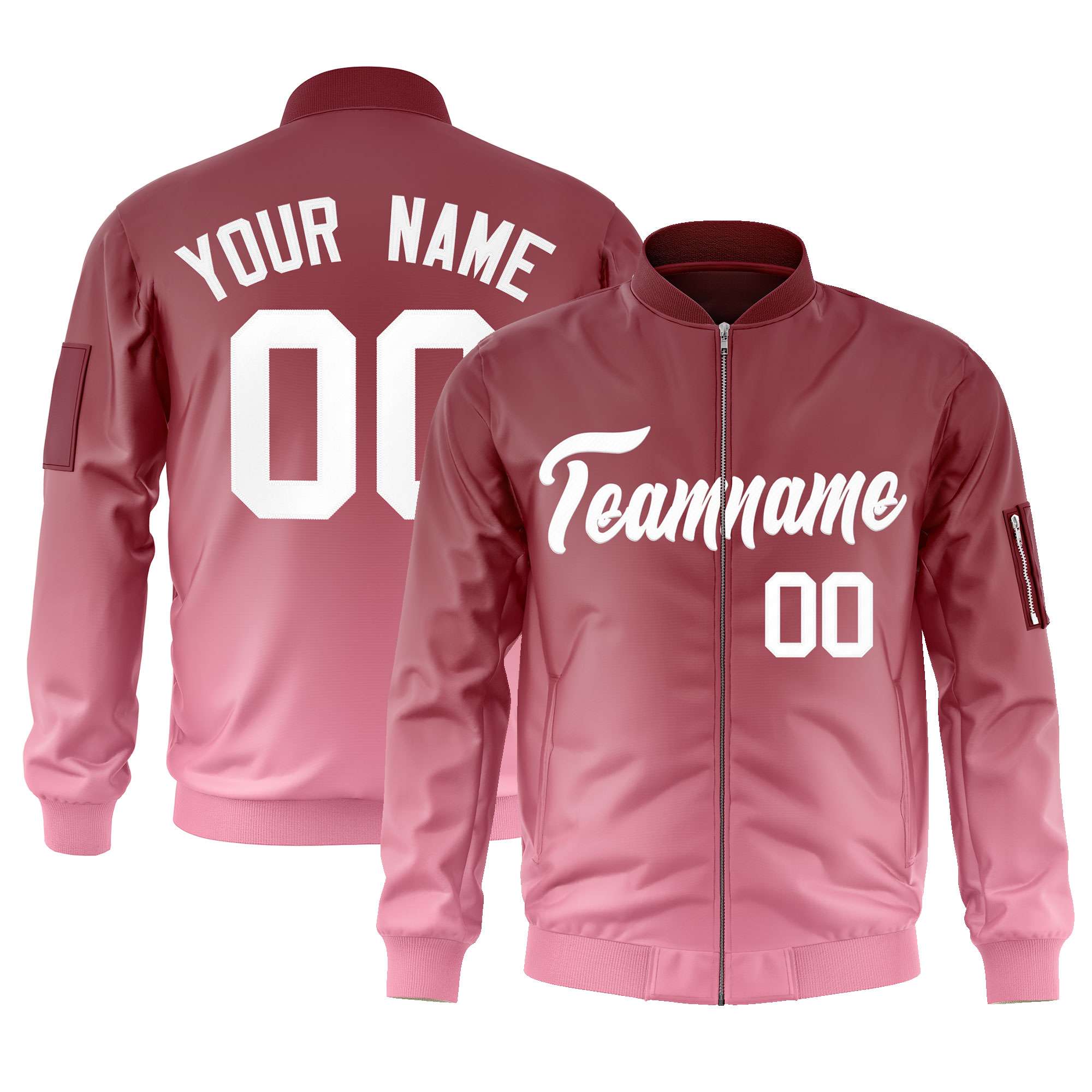 Custom Crimson Pink-White Varsity Full-Zip Gradient Fashion Letterman Bomber Jacket