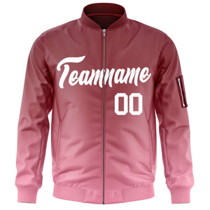 Custom Crimson Pink-White Varsity Full-Zip Gradient Fashion Letterman Bomber Jacket