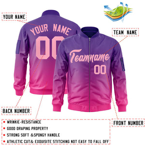 Custom Purple Pink Varsity Full-Zip Gradient Fashion Letterman Bomber Jacket