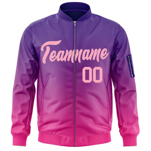 Custom Purple Pink Varsity Full-Zip Gradient Fashion Letterman Bomber Jacket