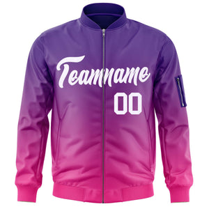 Custom Purple Pink-White Varsity Full-Zip Gradient Fashion Letterman Bomber Jacket