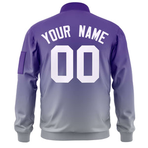 Custom Purple Gray-White Varsity Full-Zip Gradient Fashion Letterman Bomber Jacket