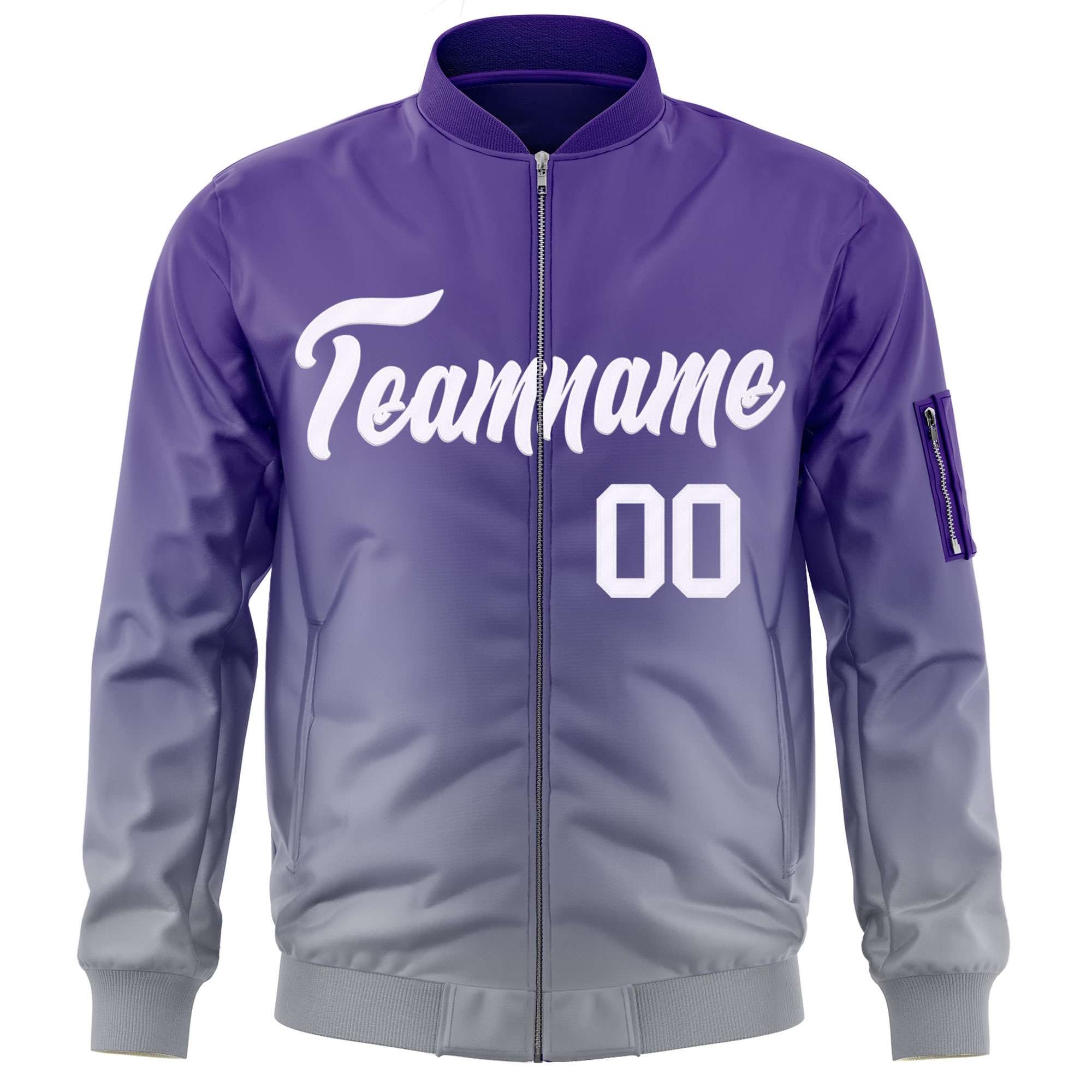 Custom Purple Gray-White Varsity Full-Zip Gradient Fashion Letterman Bomber Jacket