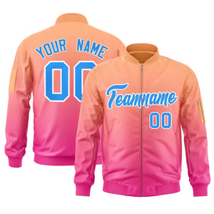 Custom Orange Pink-Powder Blue Varsity Full-Zip Gradient Fashion Letterman Bomber Jacket