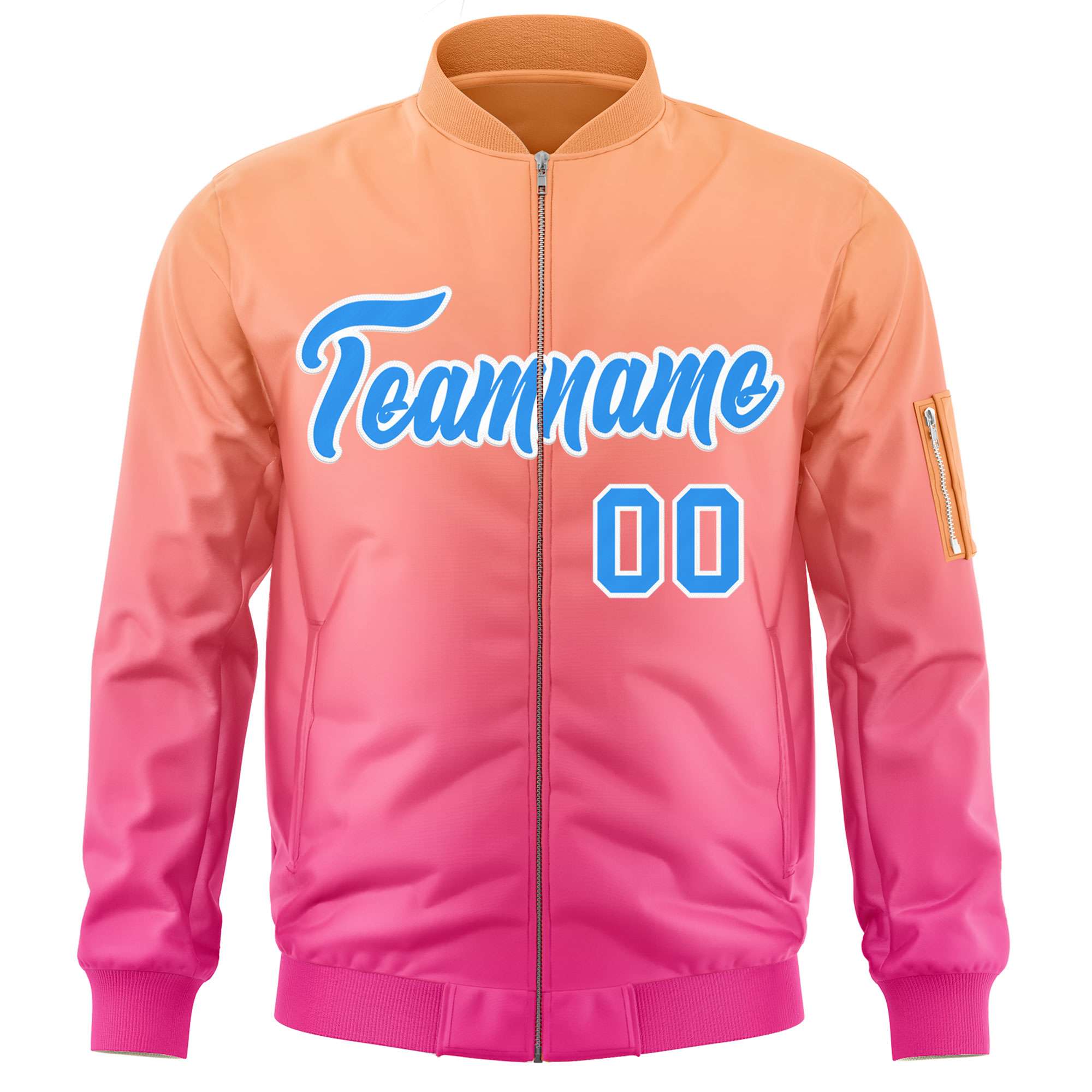 Custom Orange Pink-Powder Blue Varsity Full-Zip Gradient Fashion Letterman Bomber Jacket