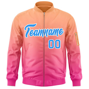 Custom Orange Pink-Powder Blue Varsity Full-Zip Gradient Fashion Letterman Bomber Jacket