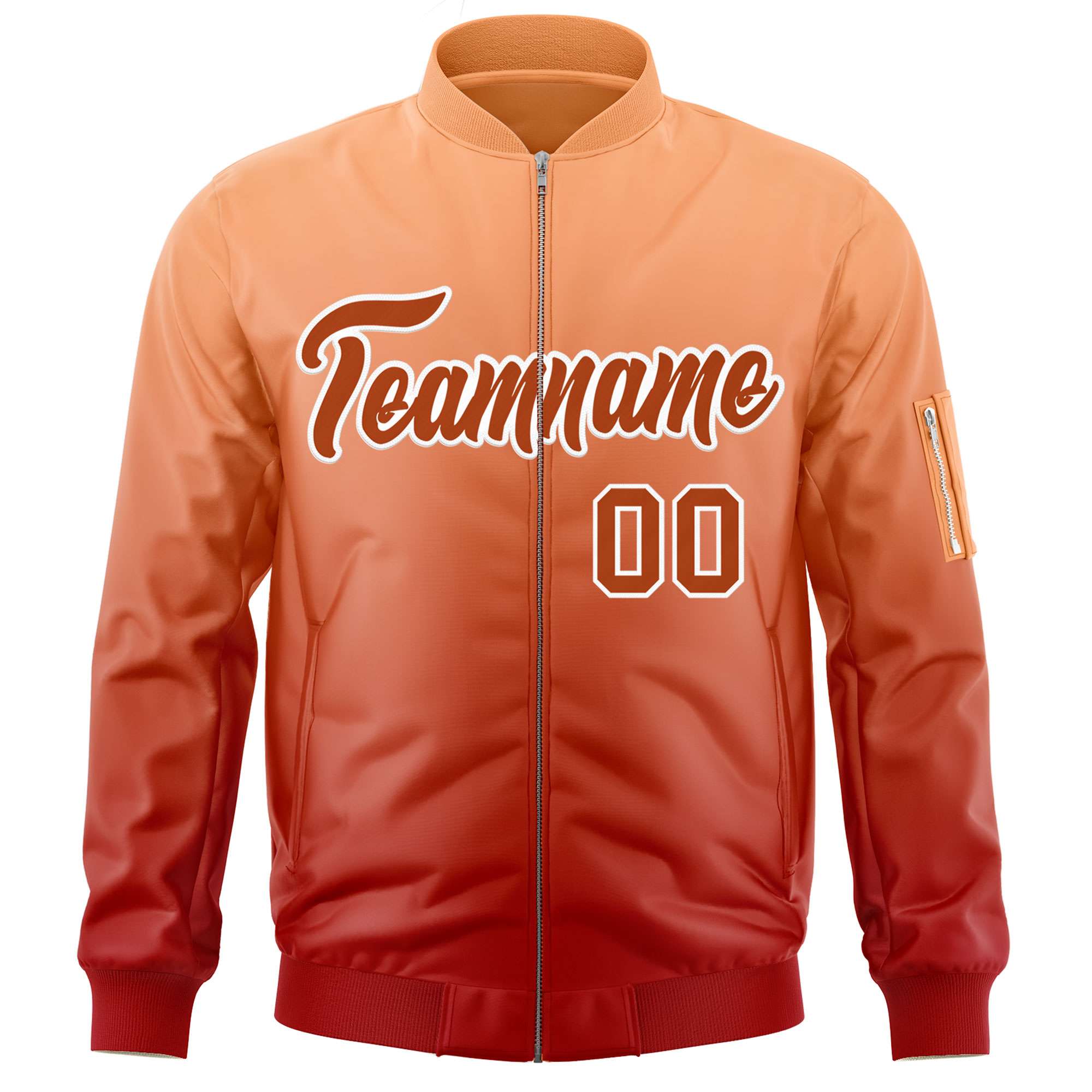 Custom Orange Red Varsity Full-Zip Gradient Fashion Letterman Bomber Jacket