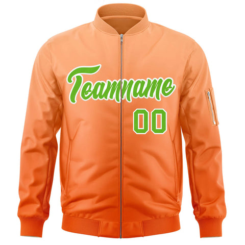 Custom Orange Green Varsity Full-Zip Gradient Fashion Letterman Bomber Jacket