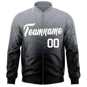 Custom Gray Black-White Varsity Full-Zip Gradient Fashion Letterman Bomber Jacket