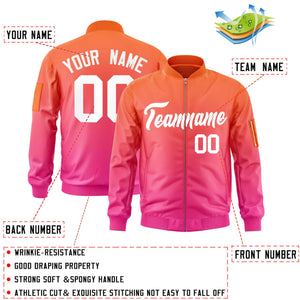 Custom Orange Pink-White Varsity Full-Zip Gradient Fashion Letterman Bomber Jacket