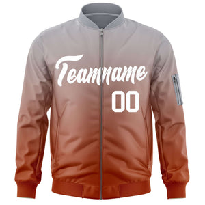 Custom Gray Orange-White Varsity Full-Zip Gradient Fashion Letterman Bomber Jacket