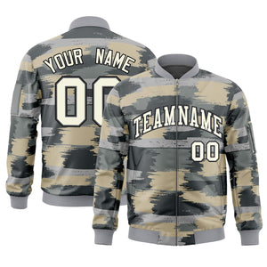 Custom Khaki Black Varsity Full-Zip Camo Letterman Bomber Jacket