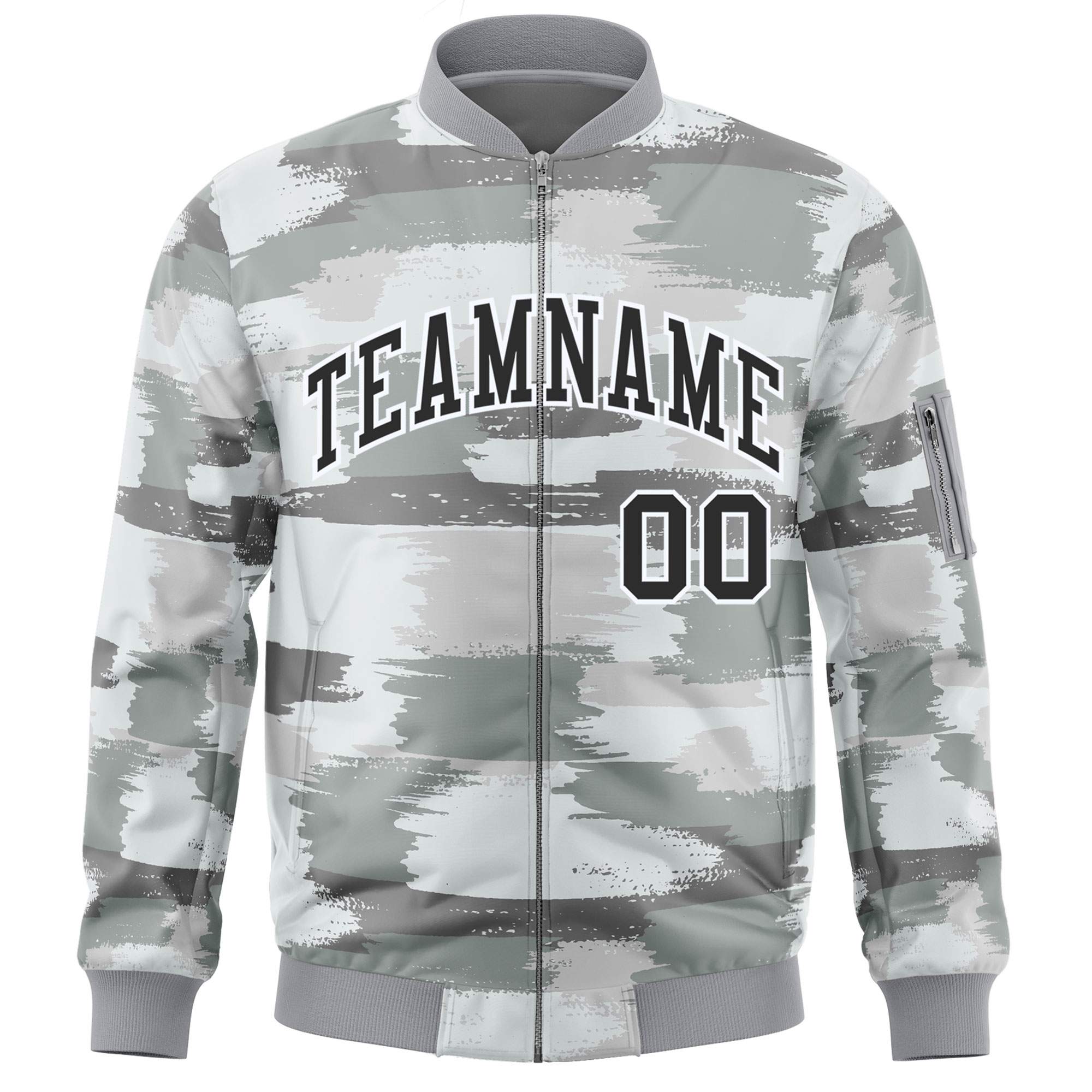 Custom Black White Varsity Full-Zip Camo Letterman Bomber Jacket