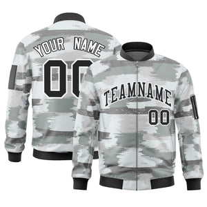 Custom Black White Varsity Full-Zip Camo Letterman Bomber Jacket