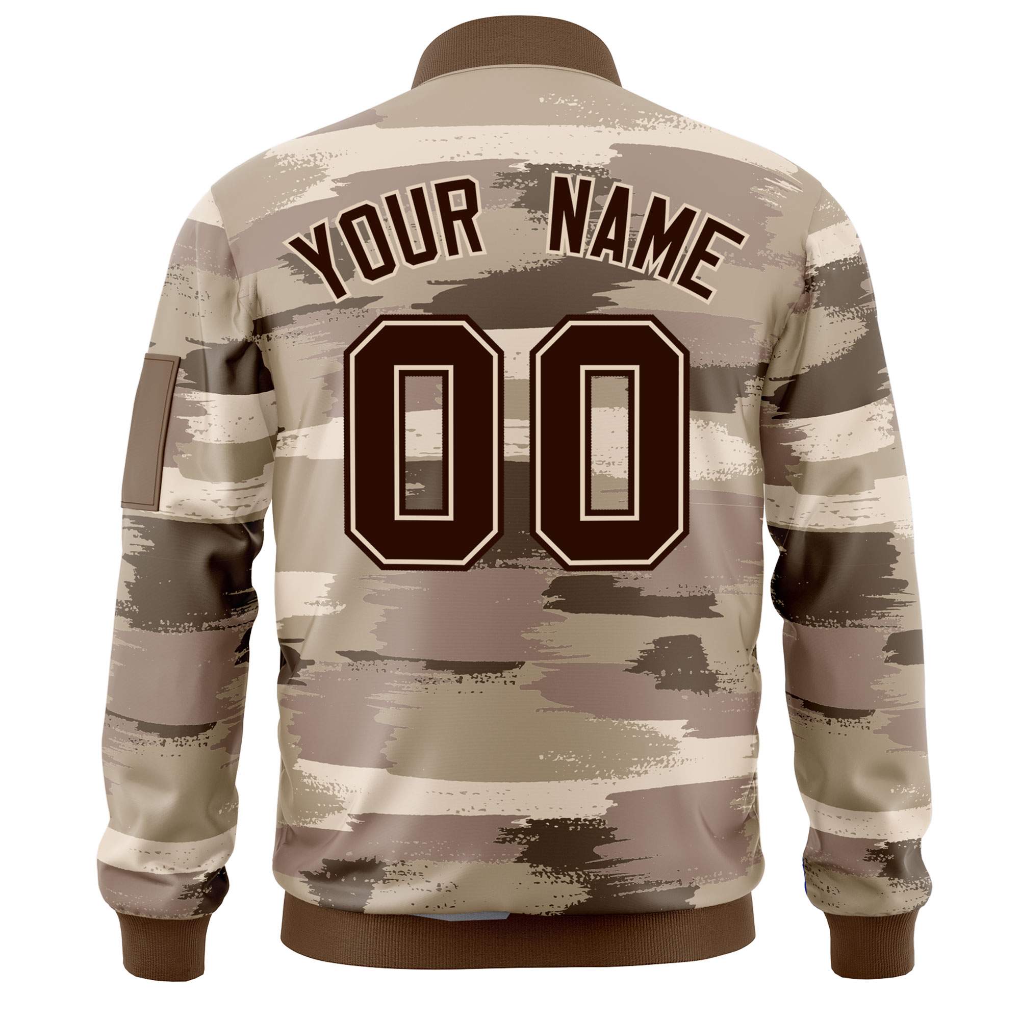 Custom Brown Black Varsity Full-Zip Camo Letterman Bomber Jacket