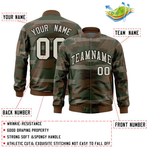 Custom Khaki Black Varsity Full-Zip Camo Letterman Bomber Jacket