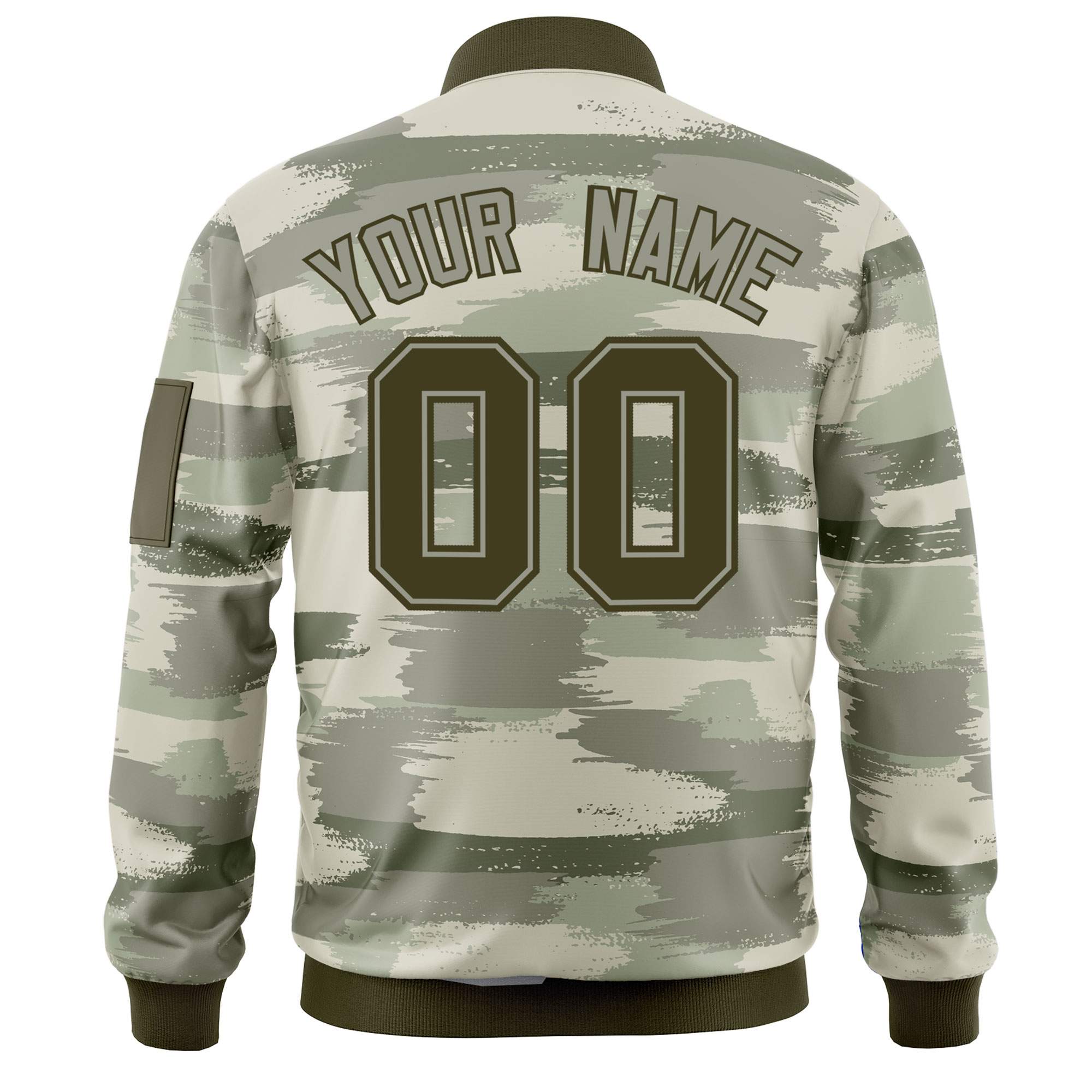 Custom Olive Khaki Varsity Full-Zip Camo Letterman Bomber Jacket