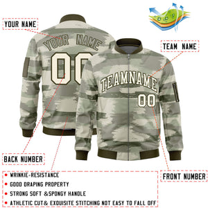 Custom Khaki Olive Varsity Full-Zip Camo Letterman Bomber Jacket