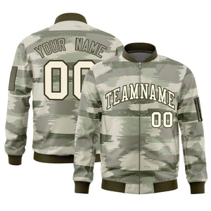 Custom Khaki Olive Varsity Full-Zip Camo Letterman Bomber Jacket