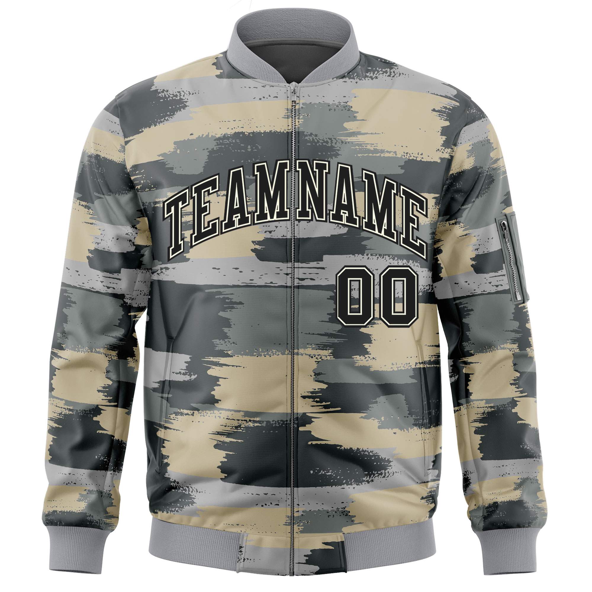 Custom Black Khaki Varsity Full-Zip Camo Letterman Bomber Jacket