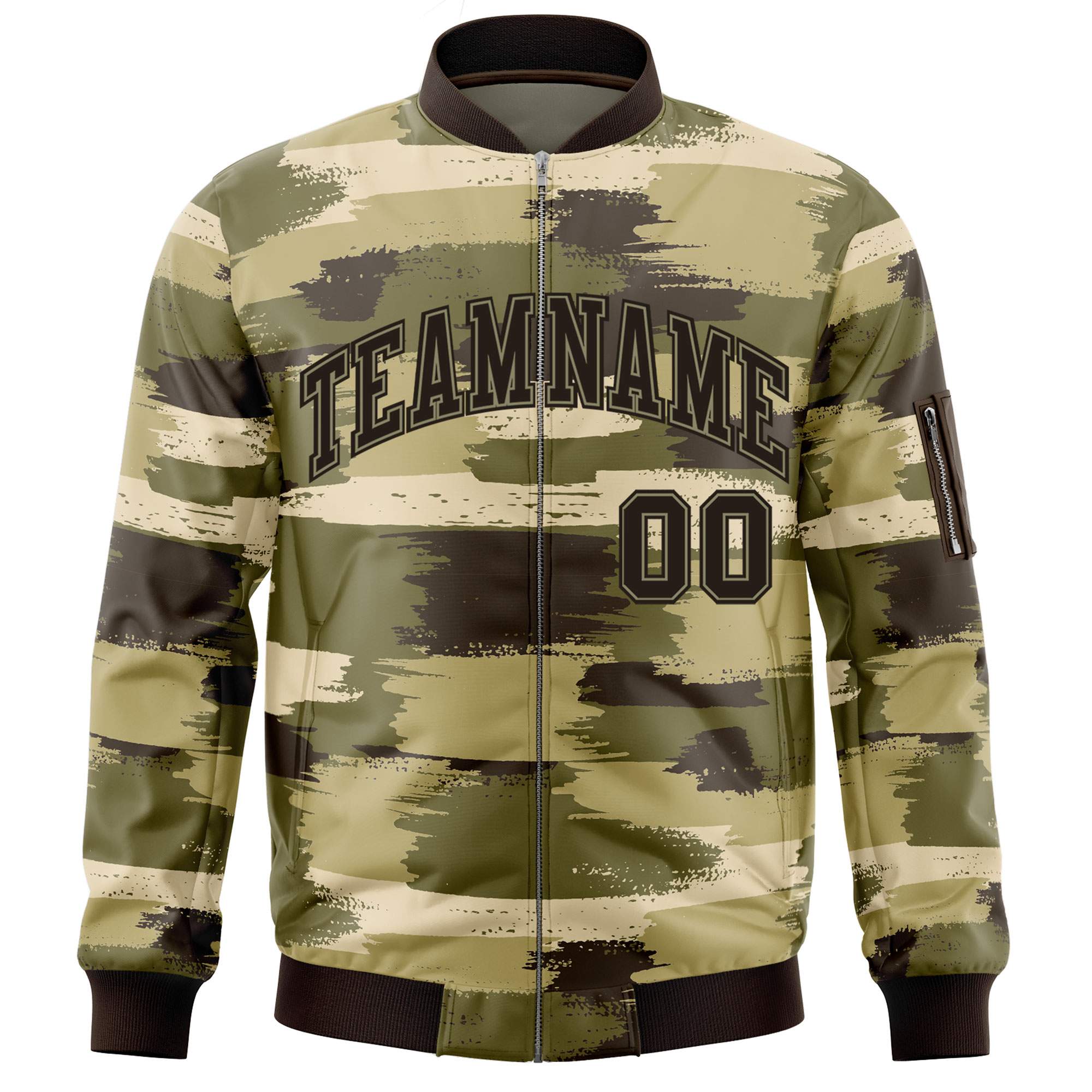 Custom Black Khaki Varsity Full-Zip Camo Letterman Bomber Jacket