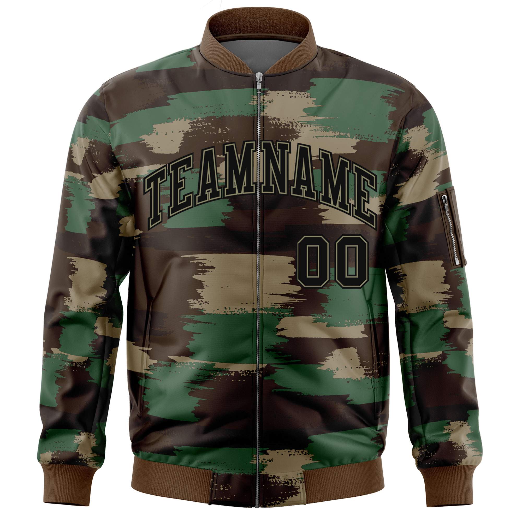 Custom Black Khaki Varsity Full-Zip Camo Letterman Bomber Jacket