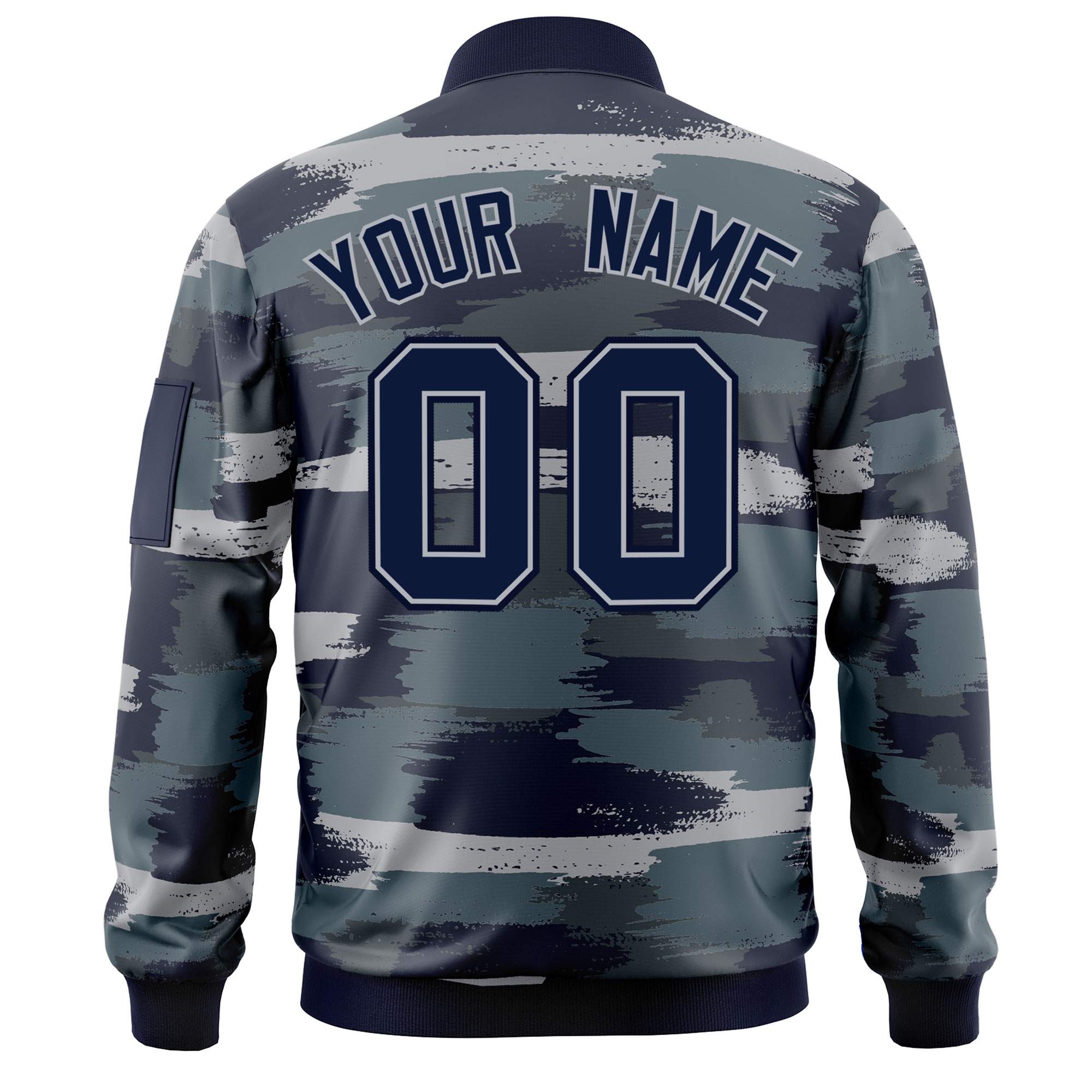 Custom Navy Gray Varsity Full-Zip Camo Letterman Bomber Jacket