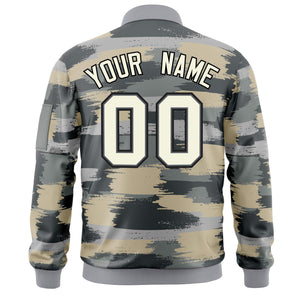 Custom Khaki Black Varsity Full-Zip Camo Letterman Bomber Jacket