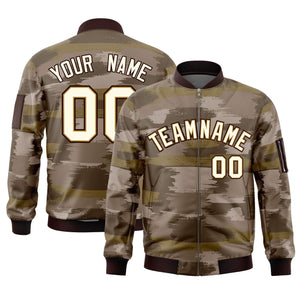 Custom Khaki Black Varsity Full-Zip Camo Letterman Bomber Jacket