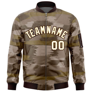 Custom Khaki Black Varsity Full-Zip Camo Letterman Bomber Jacket