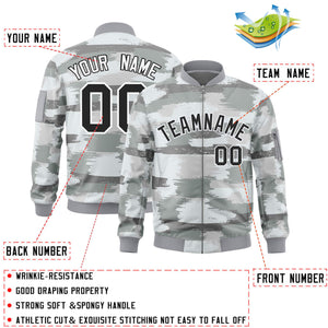 Custom Black White Varsity Full-Zip Camo Letterman Bomber Jacket