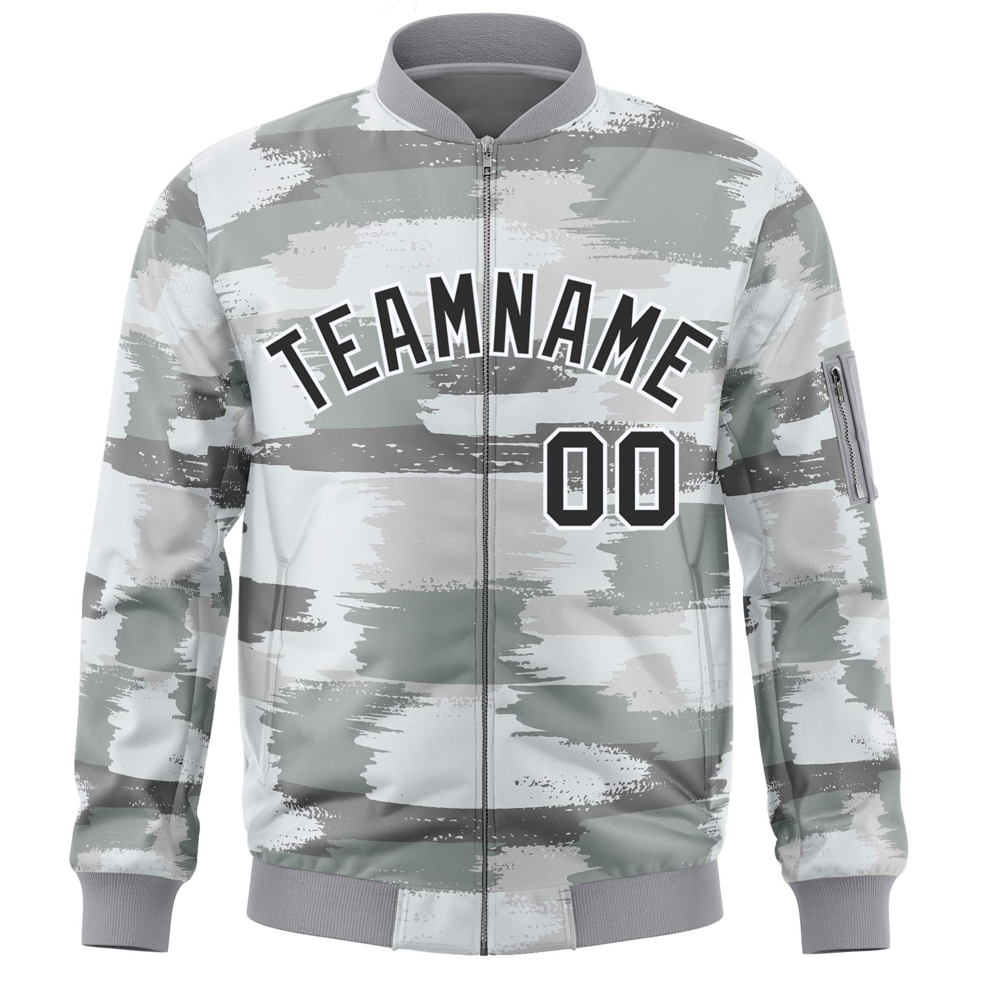 Custom Black White Varsity Full-Zip Camo Letterman Bomber Jacket