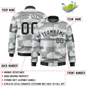 Custom Black White Varsity Full-Zip Camo Letterman Bomber Jacket