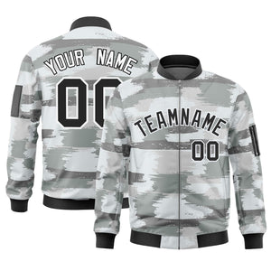 Custom Black White Varsity Full-Zip Camo Letterman Bomber Jacket