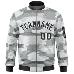 Custom Black White Varsity Full-Zip Camo Letterman Bomber Jacket