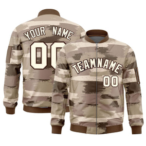 Custom Khaki Black Varsity Full-Zip Camo Letterman Bomber Jacket