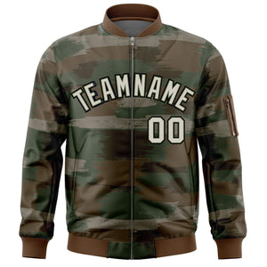 Custom Khaki Black Varsity Full-Zip Camo Letterman Bomber Jacket