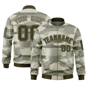 Custom Olive Khaki Varsity Full-Zip Camo Letterman Bomber Jacket