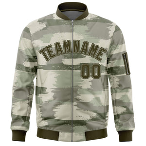 Custom Olive Khaki Varsity Full-Zip Camo Letterman Bomber Jacket