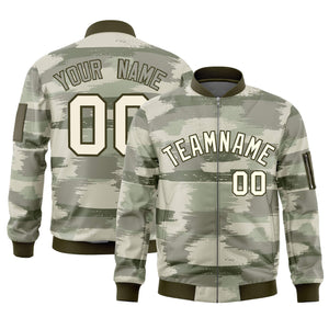 Custom Khaki Olive Varsity Full-Zip Camo Letterman Bomber Jacket