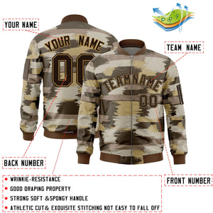 Custom Brown Old Gold Varsity Full-Zip Camo Letterman Bomber Jacket